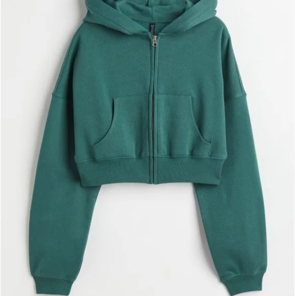 sold 🆕️ NWT H&M Hooded Crop Sweatshirt Jacket in 'Green' - Picture 5 of 8
